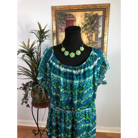 En Focus Dress Womens Plus Size 20W Multicolor Short Sleeve Elastic Waist Boho - Picture 2 of 9